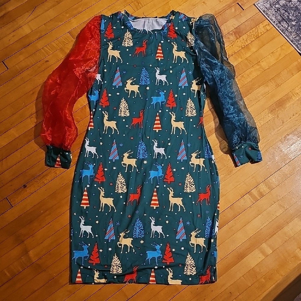 SHEIN Green Dress with Red and Green Sleeves